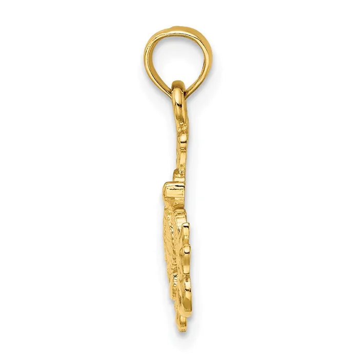 Charm Necklaces TreasureFineJewelers 14K Textured Mini Sea Turtle and Kelp Charm