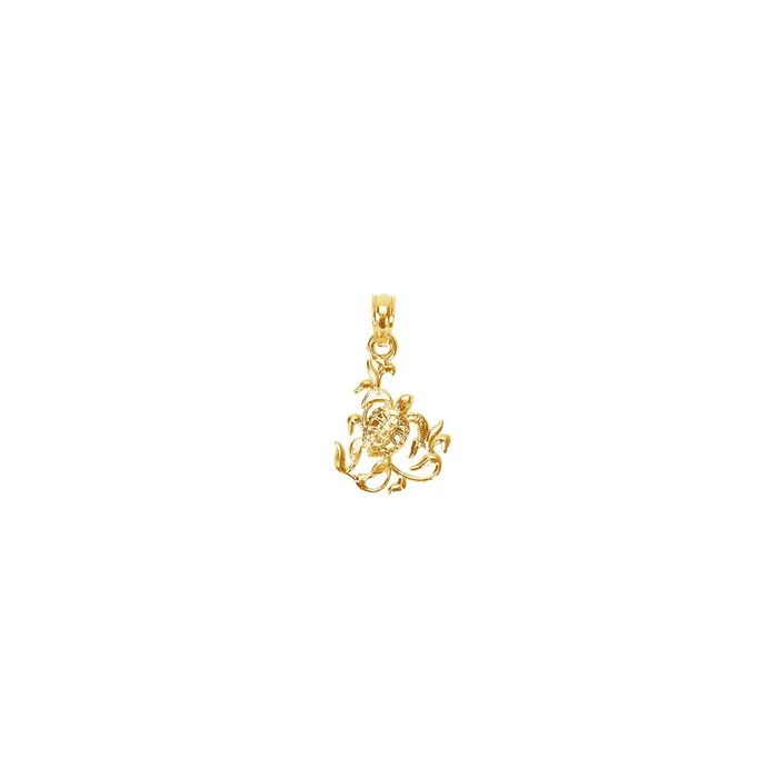 Charm Necklaces TreasureFineJewelers 14K Textured Mini Sea Turtle and Kelp Charm