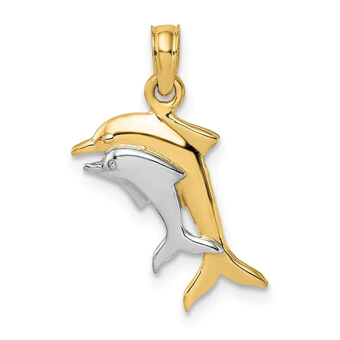 Charm Necklaces TreasureFineJewelers 14K w Rhodium 2D Polished Dolphins Charm Charm Necklaces TreasureFineJewelers 14K w Rhodium 2D Polished Dolphins Charm