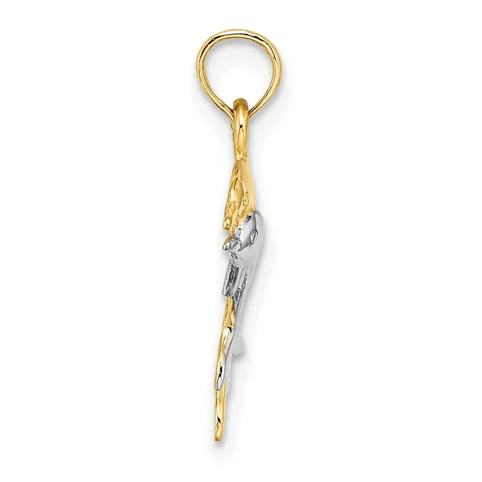 Charm Necklaces TreasureFineJewelers 14K w Rhodium 2D Polished Dolphins Charm