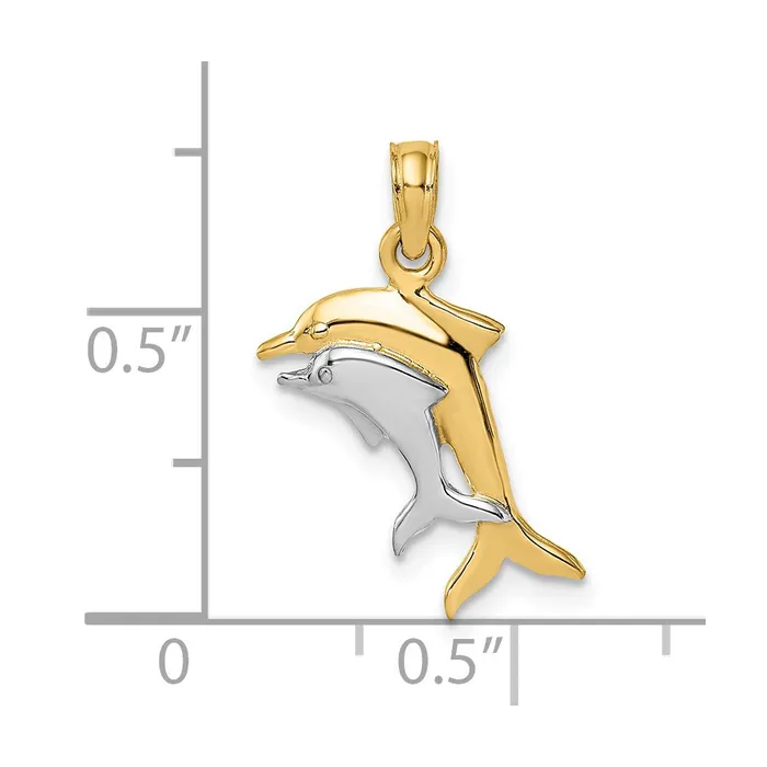 Charm Necklaces TreasureFineJewelers 14K w Rhodium 2D Polished Dolphins Charm
