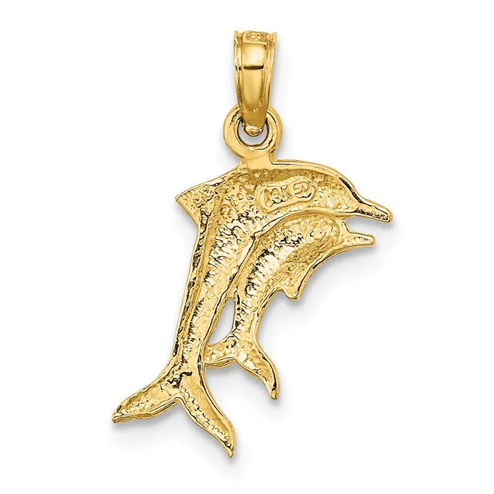 Charm Necklaces TreasureFineJewelers 14K w Rhodium 2D Polished Dolphins Charm