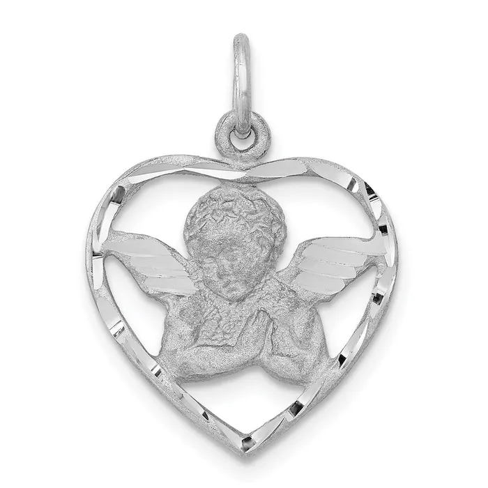 Charm Necklaces TreasureFineJewelers 14k White Gold Angel in Heart Charm Charm Necklaces TreasureFineJewelers 14k White Gold Angel in Heart Charm