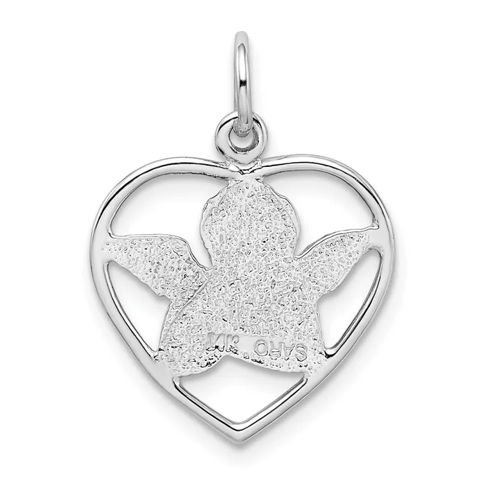 Charm Necklaces TreasureFineJewelers 14k White Gold Angel in Heart Charm