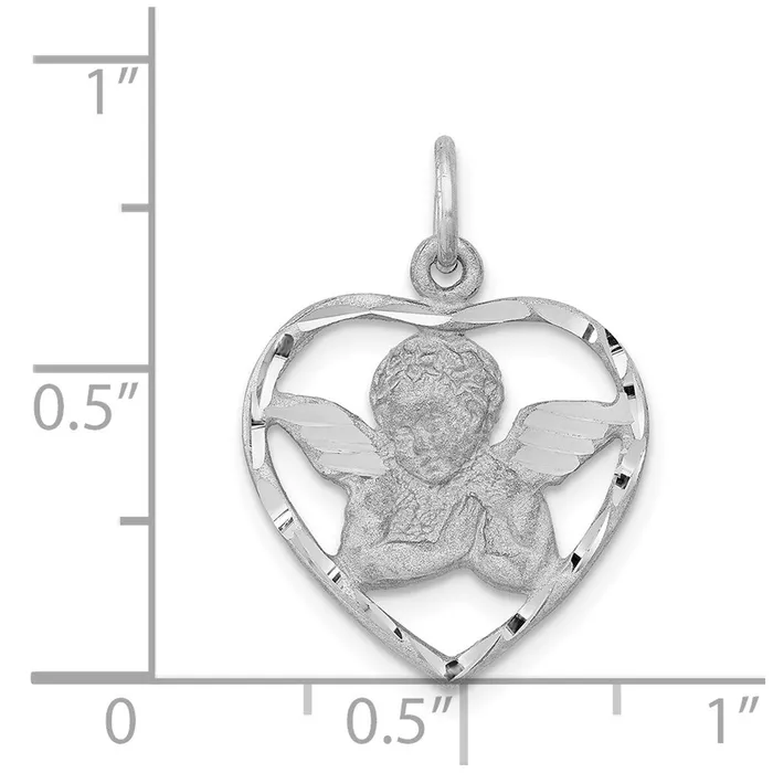 Charm Necklaces TreasureFineJewelers 14k White Gold Angel in Heart Charm