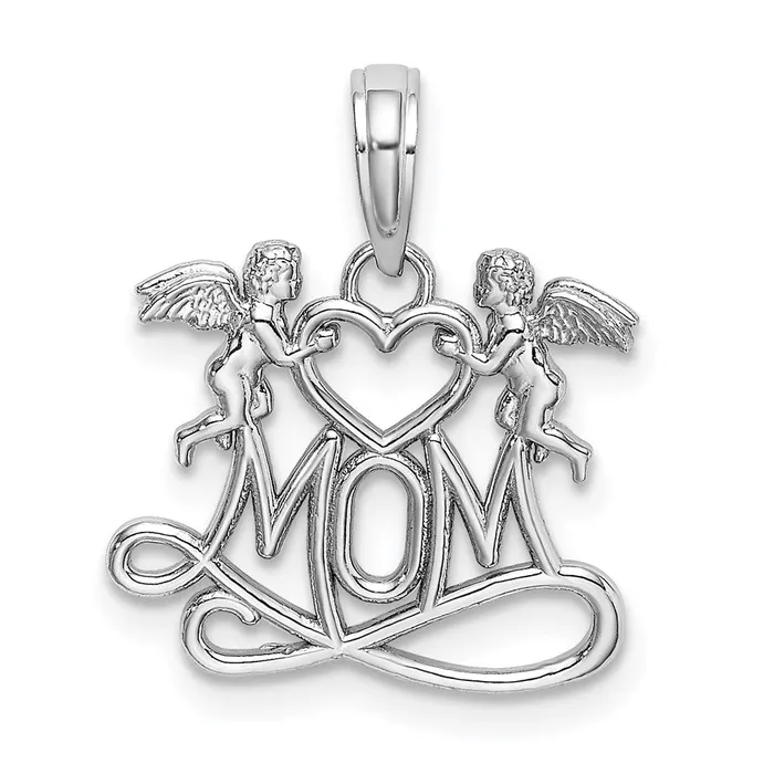 Charm Necklaces TreasureFineJewelers 14K White Gold MOM w 2 Angels Holding Heart Charm Charm Necklaces TreasureFineJewelers 14K White Gold MOM w 2 Angels Holding Heart Charm