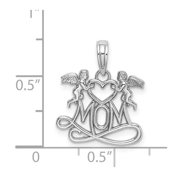 Charm Necklaces TreasureFineJewelers 14K White Gold MOM w 2 Angels Holding Heart Charm