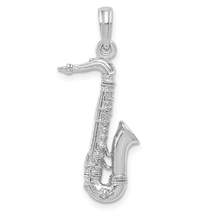 Charm Necklaces TreasureFineJewelers 14K White Gold Solid Polished 3D Saxophone Charm Charm Necklaces TreasureFineJewelers 14K White Gold Solid Polished 3D Saxophone Charm