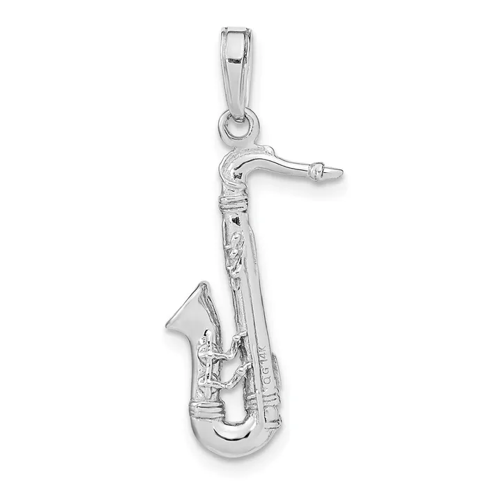 Charm Necklaces TreasureFineJewelers 14K White Gold Solid Polished 3D Saxophone Charm