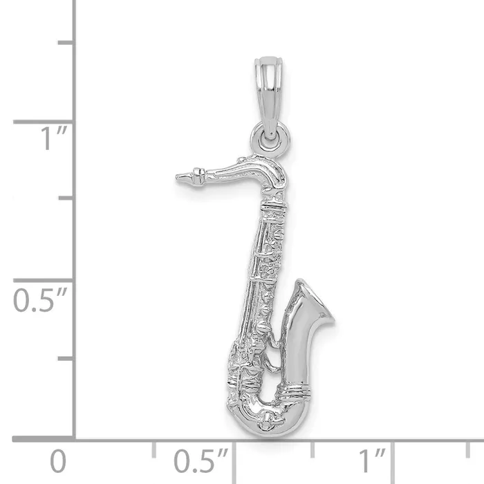 Charm Necklaces TreasureFineJewelers 14K White Gold Solid Polished 3D Saxophone Charm