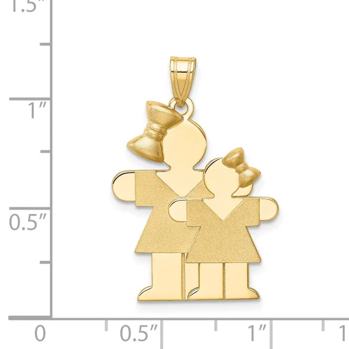 Charm Necklaces TreasureFineJewelers 14k Yellow Gold Big Girl and Little Girl Engravable Charm