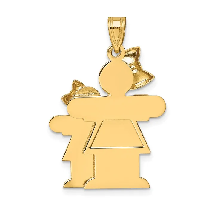 Charm Necklaces TreasureFineJewelers 14k Yellow Gold Big Girl and Little Girl Engravable Charm
