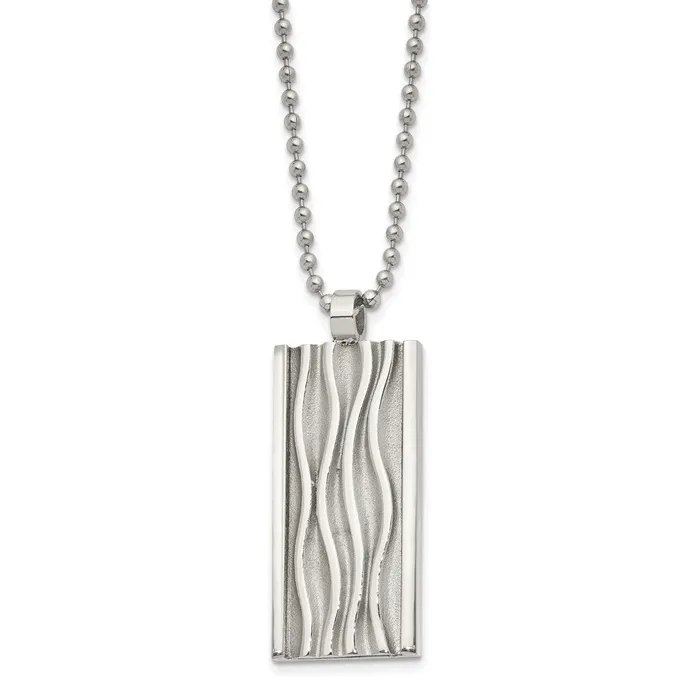 Chisel Stainless Steel Polished and Textured Wave Design Dog Tag on a 22 inch Ball Chain Necklace TreasureFineJewelers Necklaces