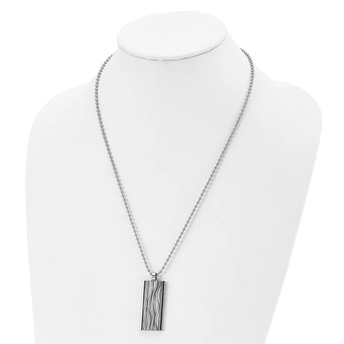 Chisel Stainless Steel Polished and Textured Wave Design Dog Tag on a 22 inch Ball Chain Necklace TreasureFineJewelers Necklaces
