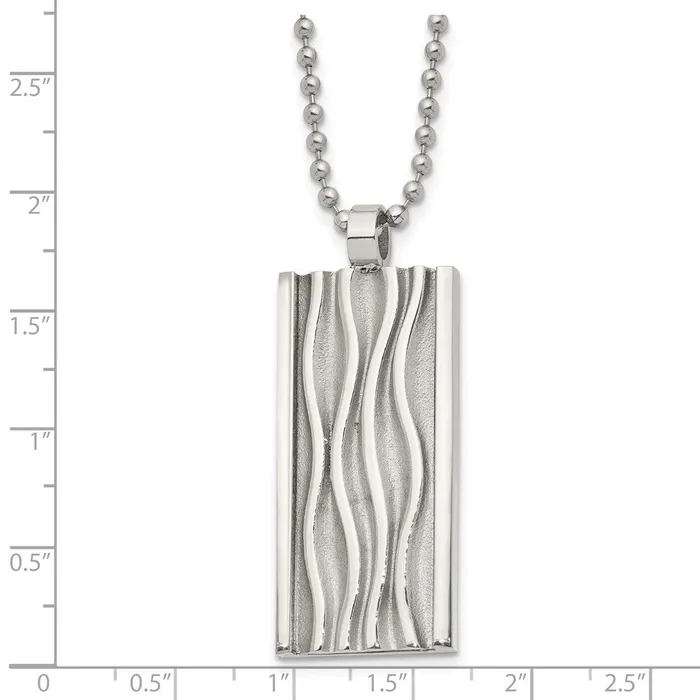 Chisel Stainless Steel Polished and Textured Wave Design Dog Tag on a 22 inch Ball Chain Necklace TreasureFineJewelers Necklaces