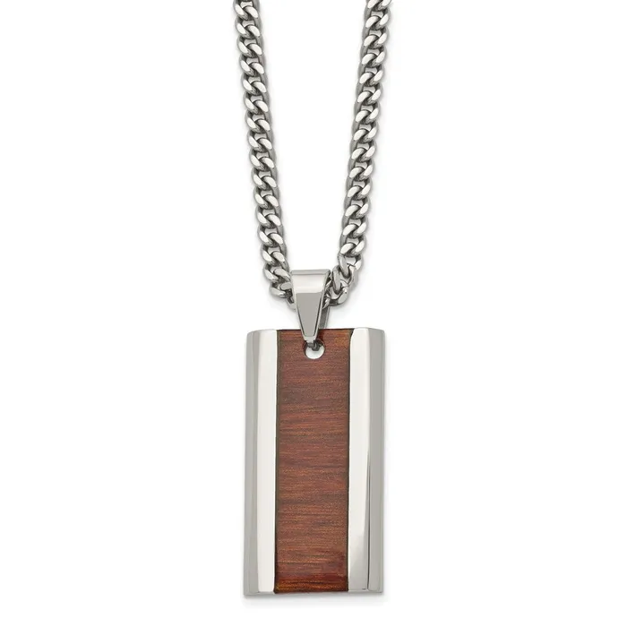 Chisel Stainless Steel Polished RedOrange Koa Wood Inlay Enameled Pendant on a 20 inch Curb Chain Necklace TreasureFineJewelers Necklaces Chisel Stainless Steel Polished RedOrange Koa Wood Inlay Enameled Pendant on a 20 inch Curb Chain Necklace TreasureFineJewelers Necklaces