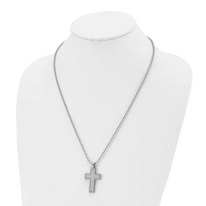 Chisel Stainless Steel Polished with Grey Carbon Fiber Inlay Cross Pendant on a 22 inch Ball Chain Necklace TreasureFineJewelers Necklaces