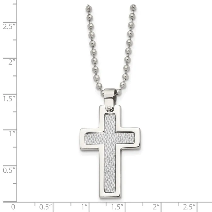 Chisel Stainless Steel Polished with Grey Carbon Fiber Inlay Cross Pendant on a 22 inch Ball Chain Necklace TreasureFineJewelers Necklaces