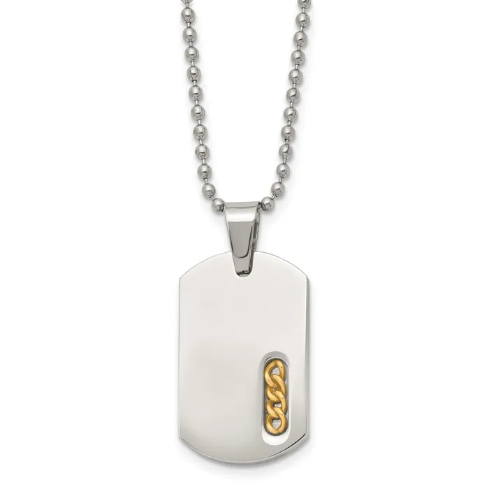 Chisel Stainless Steel Polished Yellow IPplated Dog Tag on a 22 inch Ball Chain Necklace TreasureFineJewelers Necklaces