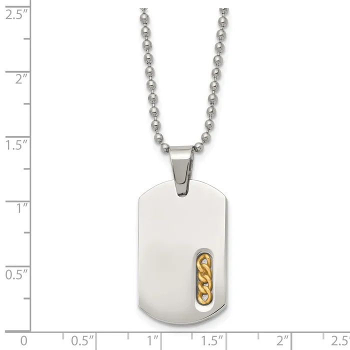 Chisel Stainless Steel Polished Yellow IPplated Dog Tag on a 22 inch Ball Chain Necklace TreasureFineJewelers Necklaces