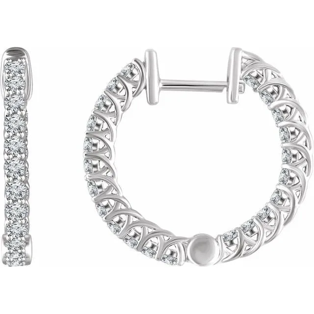Earrings 14K White 1 CTW Diamond InsideOutside 201 mm Hoop Earrings TreasureFineJewelers Earrings 14K White 1 CTW Diamond InsideOutside 201 mm Hoop Earrings TreasureFineJewelers