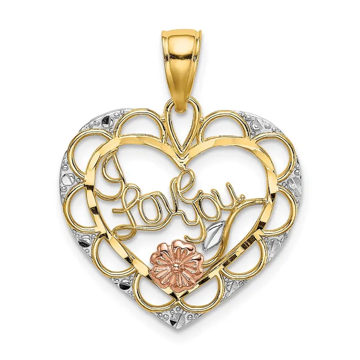 Earrings TreasureFineJewelers 14k Twoone wWhite Rhodium I LOVE YOU Heart w Flower Charm Earrings TreasureFineJewelers 14k Twoone wWhite Rhodium I LOVE YOU Heart w Flower Charm