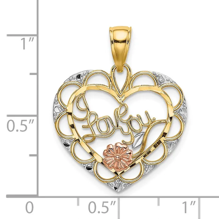 Earrings TreasureFineJewelers 14k Twoone wWhite Rhodium I LOVE YOU Heart w Flower Charm