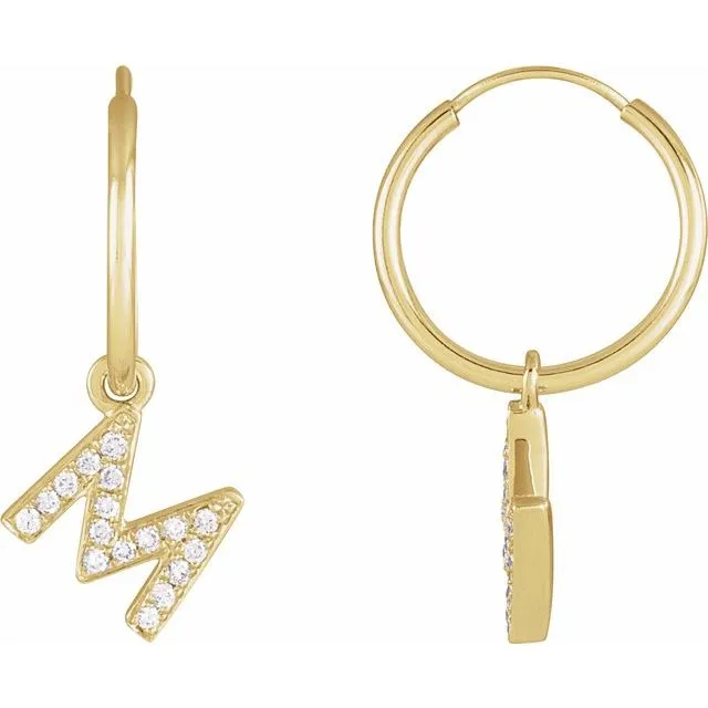 Earrings TreasureFineJewelers 14K Yellow Gold 06 CTW Natural Diamond Single Initial M Hoop Earring Earrings TreasureFineJewelers 14K Yellow Gold 06 CTW Natural Diamond Single Initial M Hoop Earring