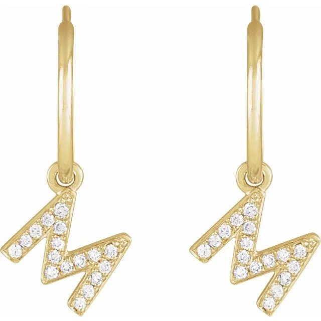 Earrings TreasureFineJewelers 14K Yellow Gold 06 CTW Natural Diamond Single Initial M Hoop Earring