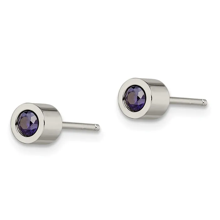 Earrings TreasureFineJewelers Stainless Steel Polished Blue CZ Sept Birthstone Post Earrings
