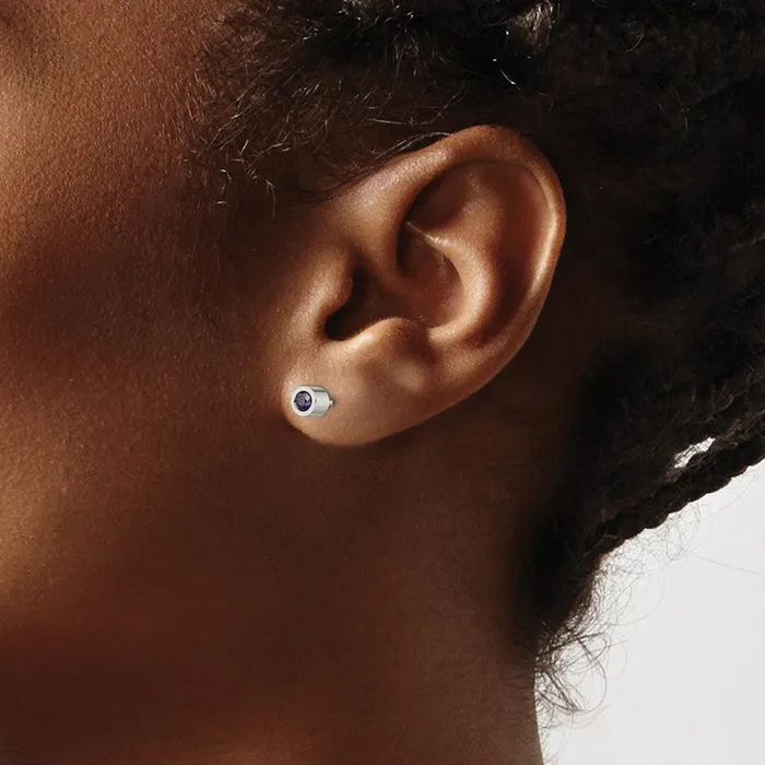 Earrings TreasureFineJewelers Stainless Steel Polished Blue CZ Sept Birthstone Post Earrings