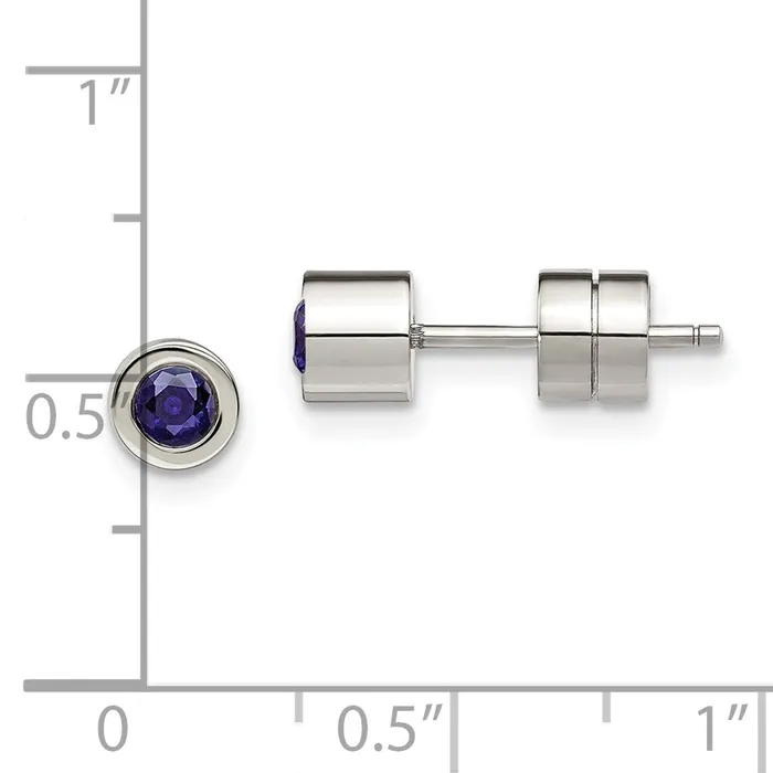 Earrings TreasureFineJewelers Stainless Steel Polished Blue CZ Sept Birthstone Post Earrings