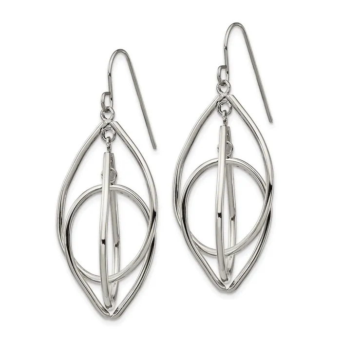 Earrings TreasureFineJewelers Stainless Steel Polished Dangle Shepherd Hook Earrings