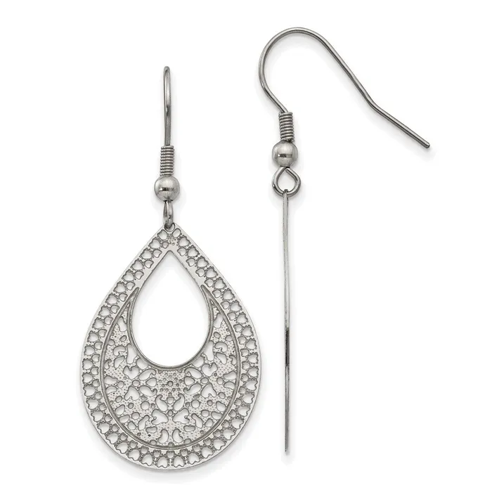 Earrings TreasureFineJewelers Stainless Steel Polished Textured Cutout Design Dangle Earrings Earrings TreasureFineJewelers Stainless Steel Polished Textured Cutout Design Dangle Earrings