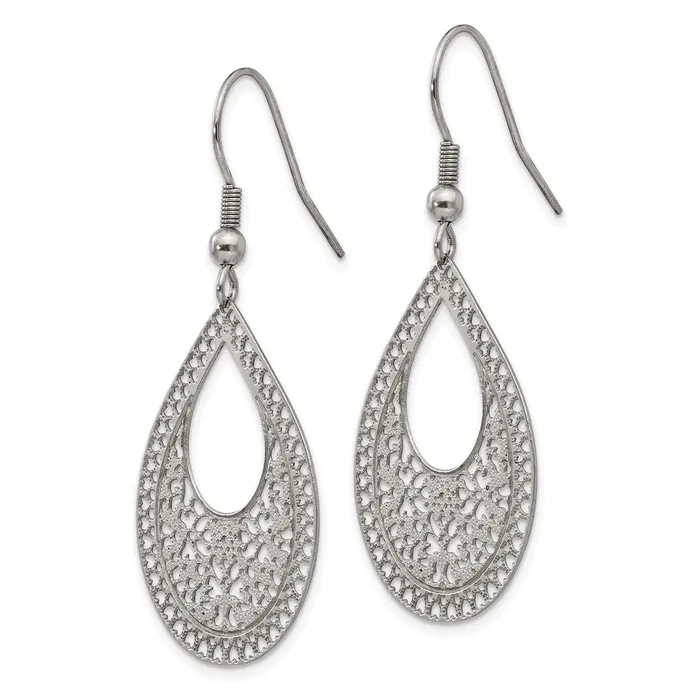Earrings TreasureFineJewelers Stainless Steel Polished Textured Cutout Design Dangle Earrings