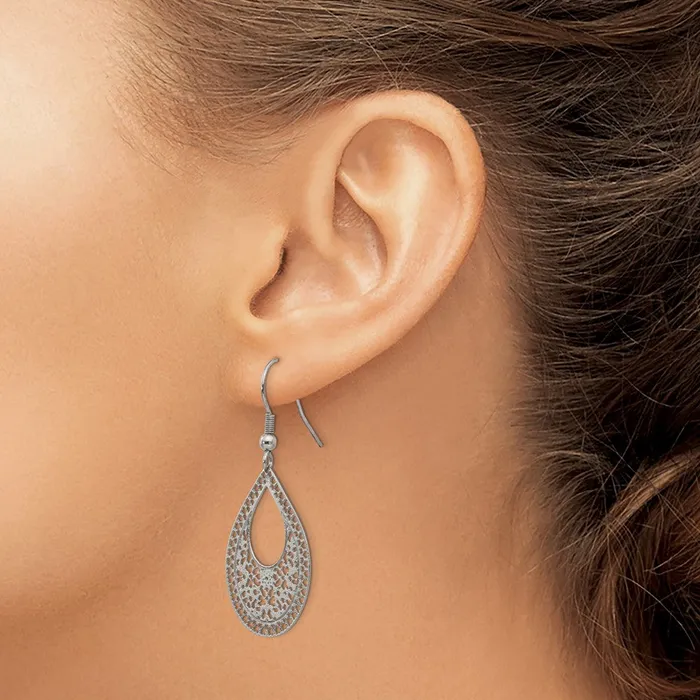 Earrings TreasureFineJewelers Stainless Steel Polished Textured Cutout Design Dangle Earrings
