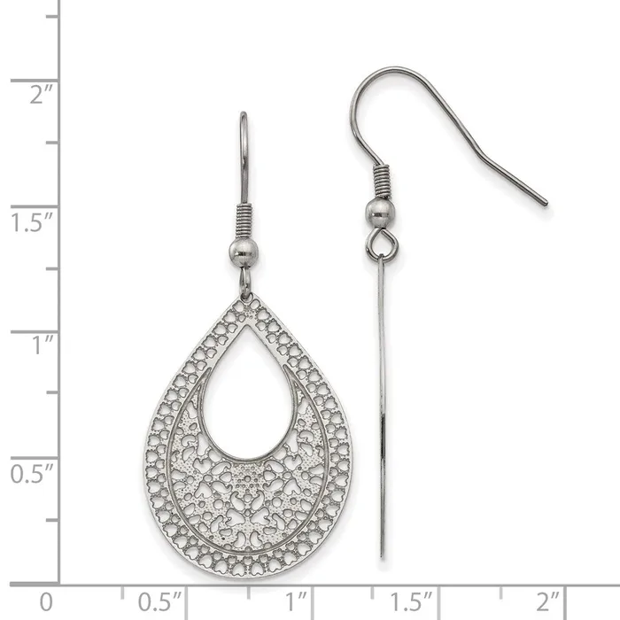 Earrings TreasureFineJewelers Stainless Steel Polished Textured Cutout Design Dangle Earrings