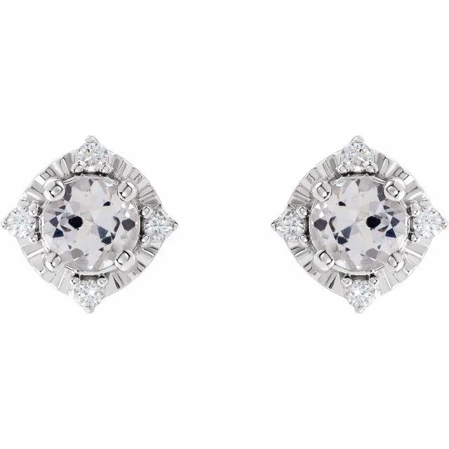 Earrings TreasureFineJewelers Sterling Silver LabGrown White Sapphire 08 CTW Natural Diamond HaloStyle Earrings
