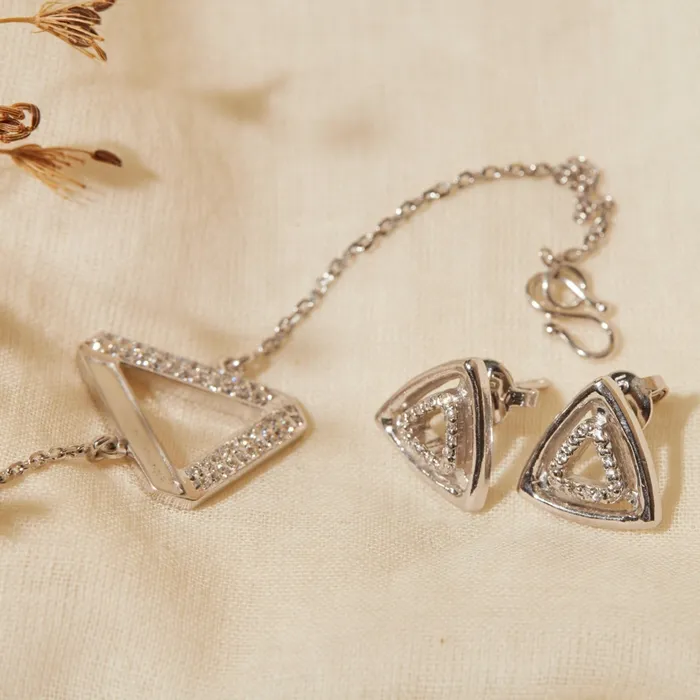 Ema Jewels Earrings Clotho Triangle Bracelet and Maya Crystal Sterling Silver Earrings SET Ema Jewels Earrings Clotho Triangle Bracelet and Maya Crystal Sterling Silver Earrings SET