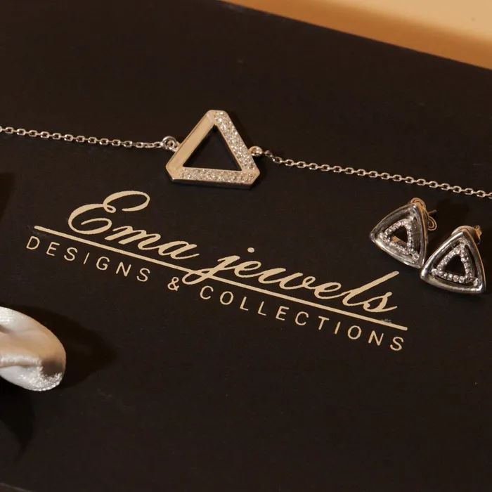 Ema Jewels Earrings Clotho Triangle Bracelet and Maya Crystal Sterling Silver Earrings SET
