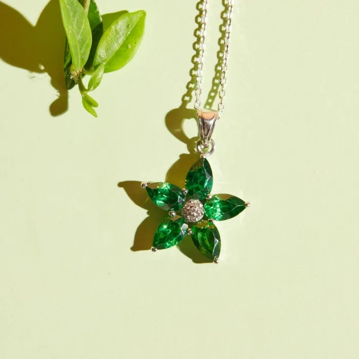 Ema Jewels Necklaces Aletheia Emerald Sterling Silver Necklace Earring Set