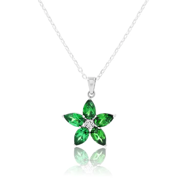 Ema Jewels Necklaces Aletheia Emerald Sterling Silver Necklace Earring Set
