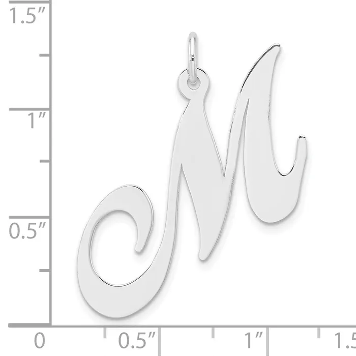 Large Sterling Silver Rhodiumplated Fancy Script Letter M Initial Charm TreasureFineJewelers Necklaces