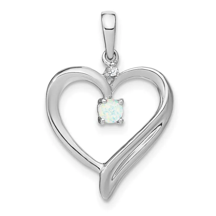 Necklaces 14k White Gold Created Opal and Diamond Heart Pendant TreasureFineJewelers Necklaces 14k White Gold Created Opal and Diamond Heart Pendant TreasureFineJewelers