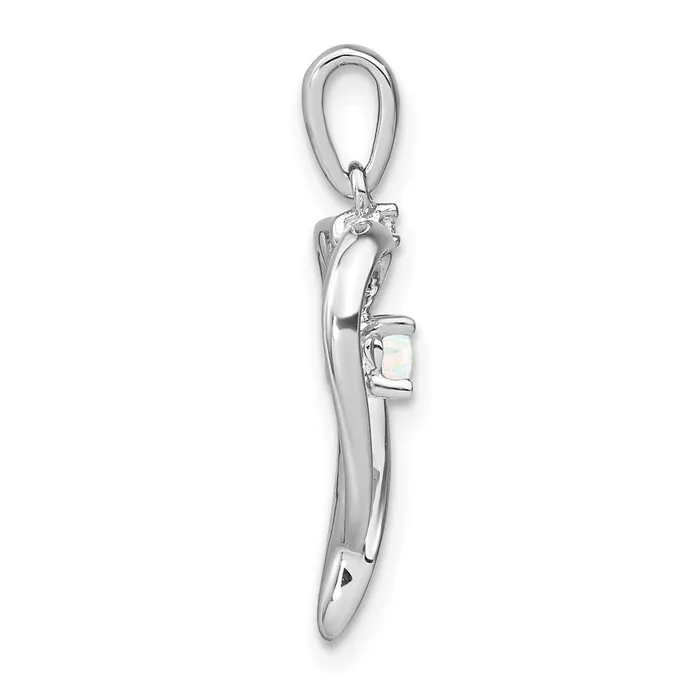 Necklaces 14k White Gold Created Opal and Diamond Heart Pendant TreasureFineJewelers