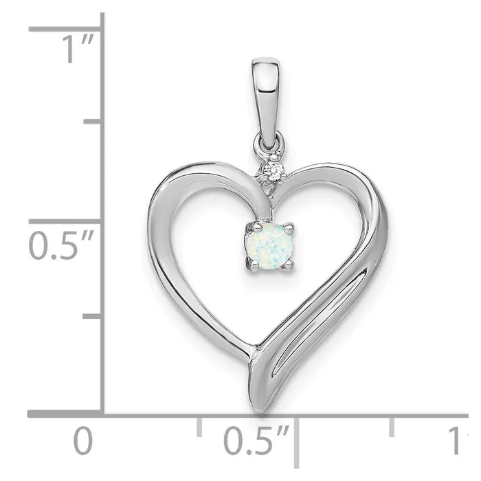 Necklaces 14k White Gold Created Opal and Diamond Heart Pendant TreasureFineJewelers