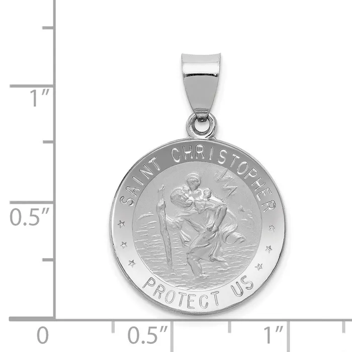 Necklaces 14k White Gold PolishedSatin St Christopher Medal Hollow Pendant TreasureFineJewelers