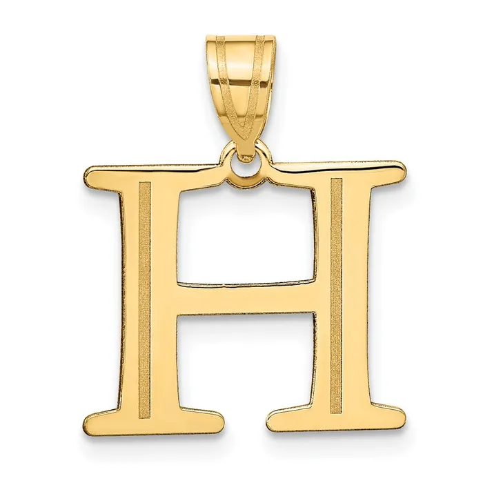 Necklaces 14k Yellow Gold Polished Etched Letter H Initial Pendant TreasureFineJewelers