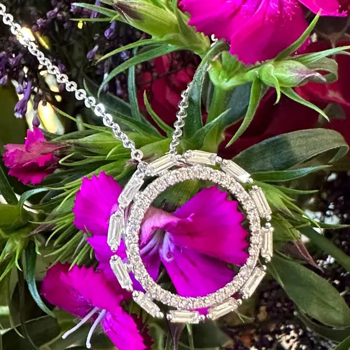 Necklaces ONeills Estate Jewelry Baguette and Round Circle Diamond Pendant Chain 16000497 Necklaces ONeills Estate Jewelry Baguette and Round Circle Diamond Pendant Chain 16000497