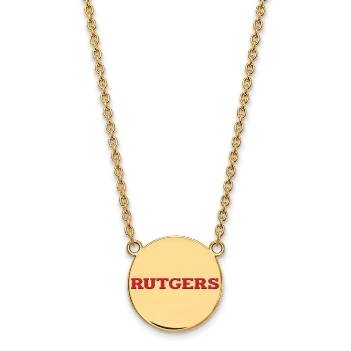 Necklaces Sterling Silver Goldplated Rutgers University Large Enameled Disc Pendant 18 inch Necklace TreasureFineJewelers Necklaces Sterling Silver Goldplated Rutgers University Large Enameled Disc Pendant 18 inch Necklace TreasureFineJewelers